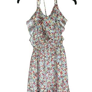 BCBGeneration Floral Halter Romper | Ruffle Boho Tiered Summer Dress Romper S
